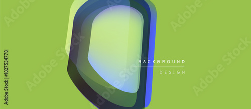 Abstract geometric shape dominates image. Green background provides contrast. Design elements suggest depth, layering, modern aesthetic.