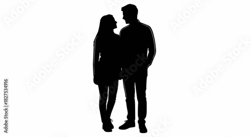 Silhouette of a loving couple standing together.
