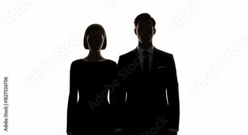 Silhouette of a man and woman standing together, exuding a sense of mystery and professionalism.