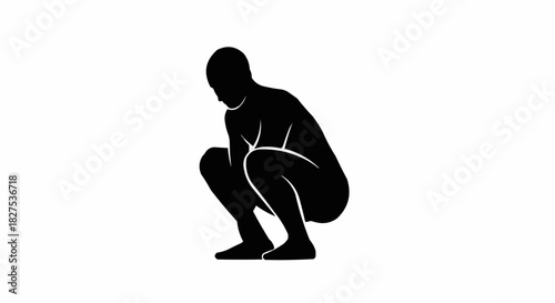 Silhouette of a Person in a Squatting Position.