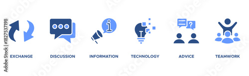 Communication banner web icon vector illustration concept with icon of exchange, discussion, information, technology, advice, and teamwork