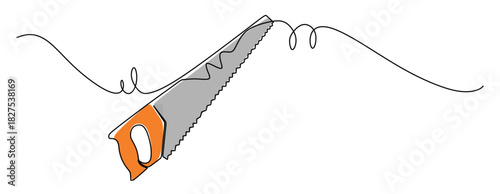 Continuous line art of a saw with beautiful curved lines. This icon is for a hardware store banner, vector illustration with attractive colors.