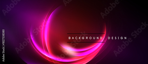 Abstract neon curves create dynamic background. Vibrant purple, pink, red hues blend seamlessly. Modern design element for digital projects.