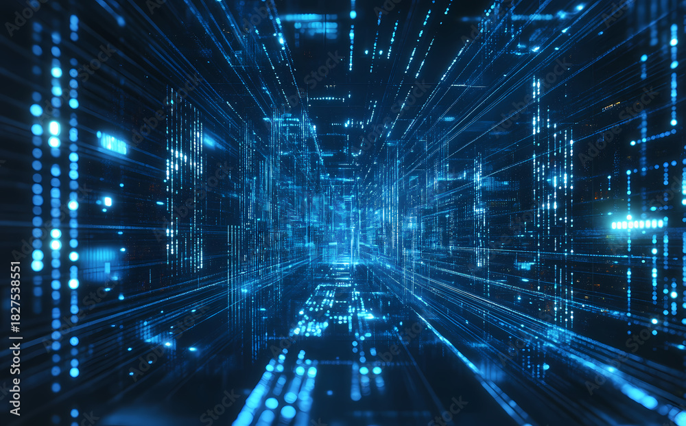 Fototapeta premium Digital Futuristic Cityscape Tunnel