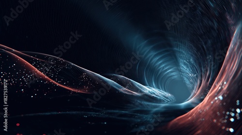 Fototapeta Naklejka Na Ścianę i Meble -  Abstract tech tunnel with flowing light lines --ar 16:9 --v 7 Job ID: b8ee8fe2-701f-4b5c-945d-6e9e519e7ab1