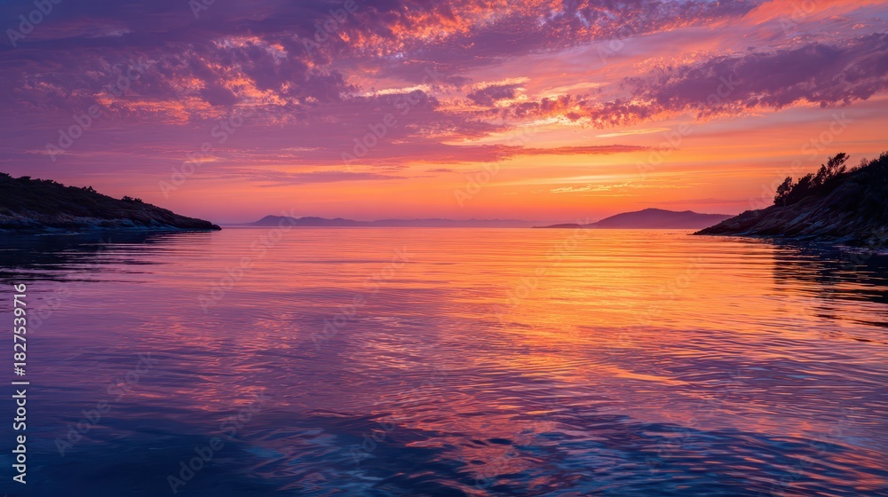 Fototapeta premium Clear Vision Sunset: Unobstructed Horizon Over Calm Waters