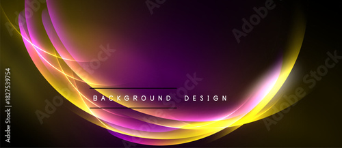 Abstract flowing lines create vibrant, colorful background. Purple, yellow hues dominate design, offering dynamic visual effect.