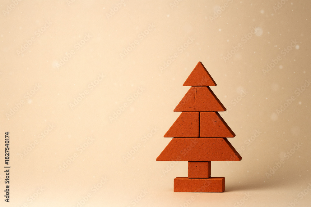 Fototapeta premium Geometric Brick Christmas Tree on Beige Background