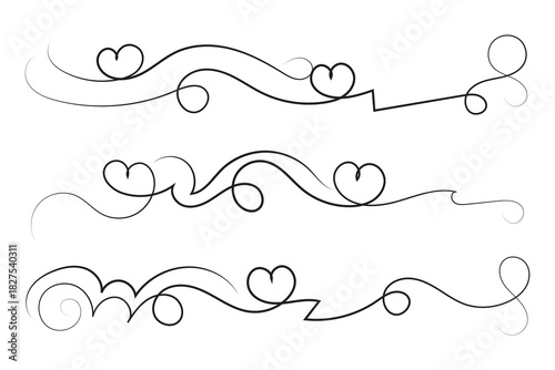
Hand drawn decorative heart swirls and flourish ornate, Fancy calligraphy curve Line romantic love sign, Valentine's Day lettering scroll on white background
