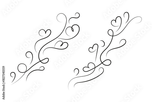 
Hand drawn decorative heart swirls and flourish ornate, Fancy calligraphy curve Line romantic love sign, Valentine's Day lettering scroll on white background
