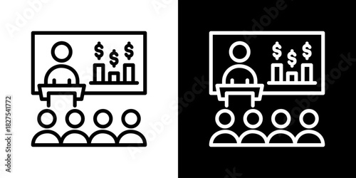 Presentation Icon Vector Illustration. Fresh Line Design Built For Creative Flexibility In Light And Dark Versions. 