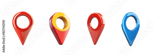 Set of 3d glossy map location pins isolated on transparent background