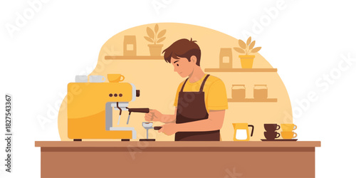 Woman in the office working on a laptop, girl in the kitchen illustration, business vector cartoon people sitting at a desk