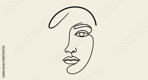 Minimalist line drawing of a womans face in profile on beige background