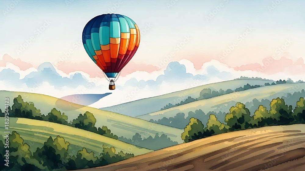 Fototapeta premium Hot air balloon over rolling hills