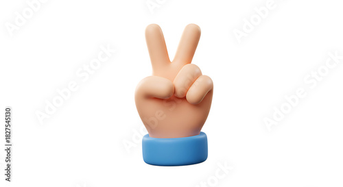 3d icon of 3d cartoon hand showing the peace sign, isolated on transparent background