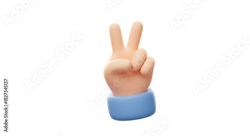 3d icon of 3d cartoon hand showing the peace sign, isolated on transparent background