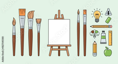 Artists tools and easel for painting, drawing, and creating art projects
