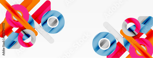 Abstract geometric shapes overlap, creating vibrant colorful design. Clean lines, modern aesthetic, simple composition.