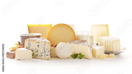 Obraz na plátne assortment of various cheese isolated on white background
