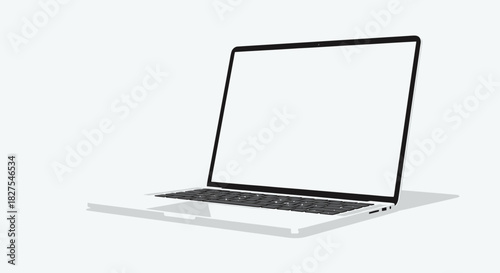 Silver laptop computer with black keyboard and frame on white surface