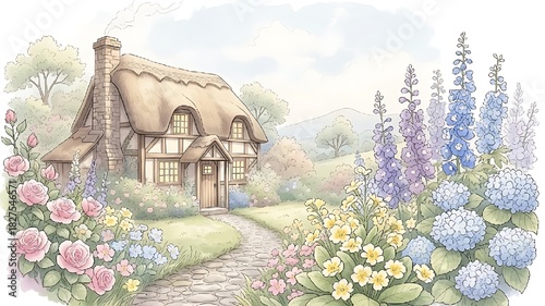 Charming thatched cottage garden