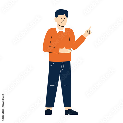 Young Man, businessman  tanding and presenting something with smile expression in illustration vector.