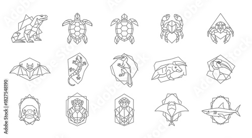 A collection of geometric animal illustrations, showcasing various creatures in minimalist line art.