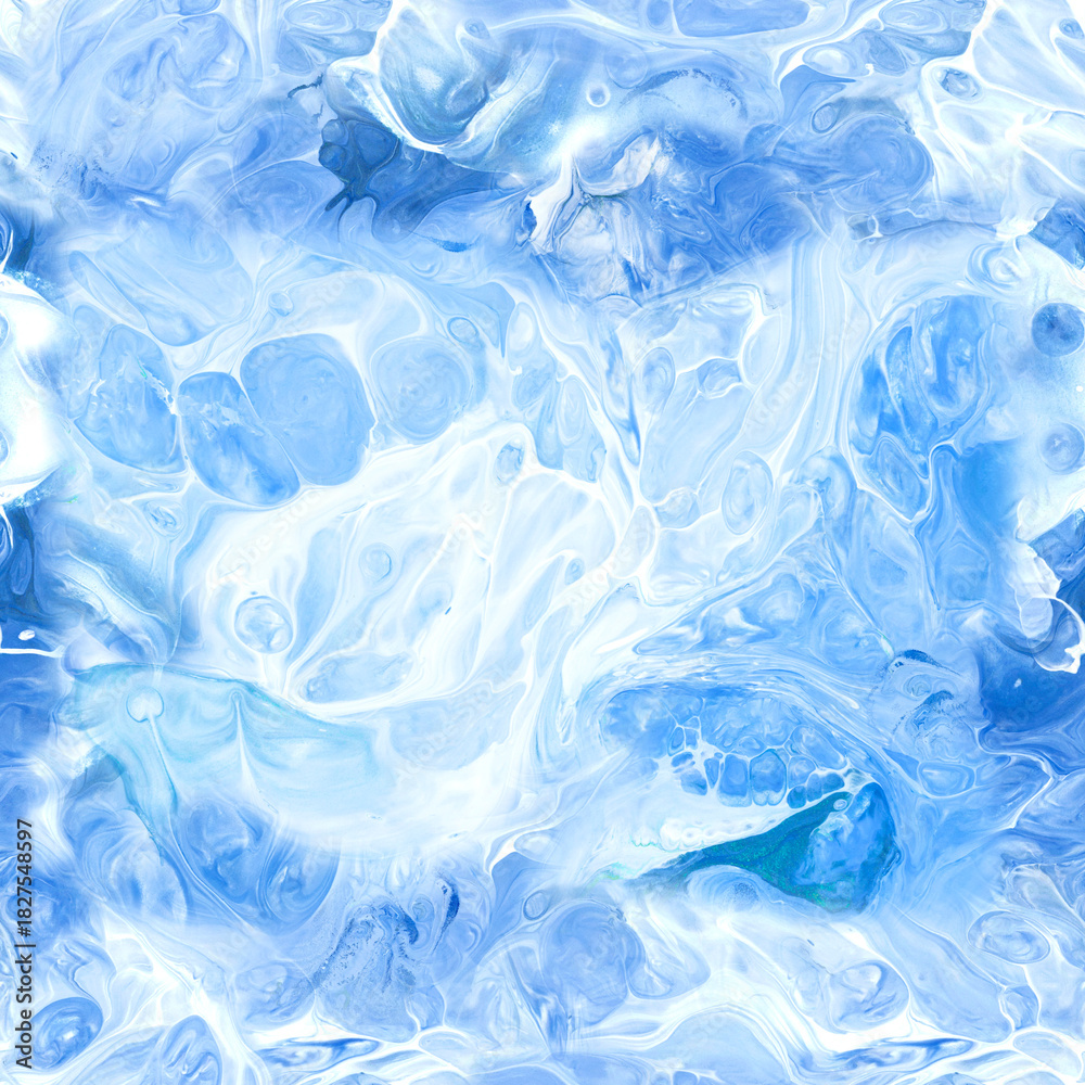 Obraz premium Seamless pattern of abstract blue painting. Art creative hand painted background, marble texture, abstract ocean, acrylic painting.