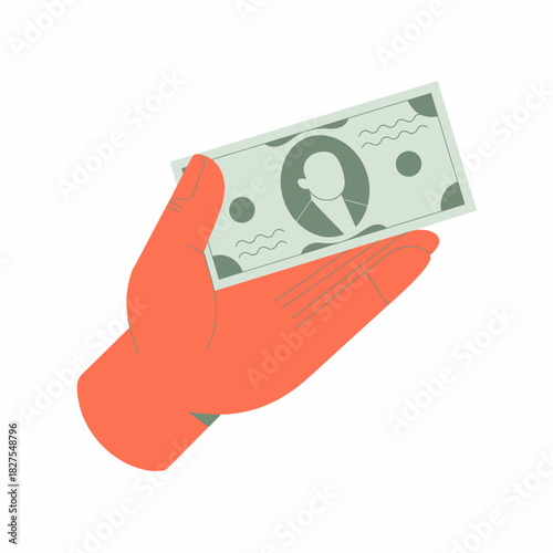 A minimalist illustration presents a hand extending a dollar bill, symbolizing concepts of finance, money exchange, and economic transactions in a clean and straightforward manner.