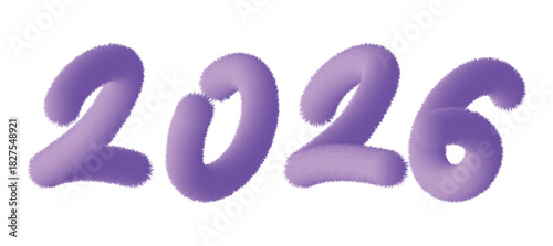 
An illustration of the fluffy lettering 2026 on a white background