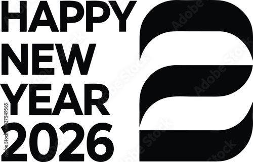 Happy new year 2026 graphic with stylized number two