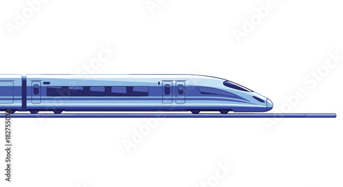 A modern blue high-speed train with a sleek, streamlined design, depicted in side profile on tracks, symbolizing rapid and efficient passenger travel.