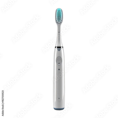 A sleek, modern sonic electric toothbrush with glowing blue bristles is centered against a stark black background.