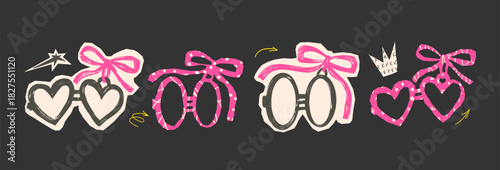 Pair heart locket frames cutout with decorative borders and charming details. Vector couple charms illustrations. Collage necklace designs featuring crayon patterns. Celebration graphics romantic set.