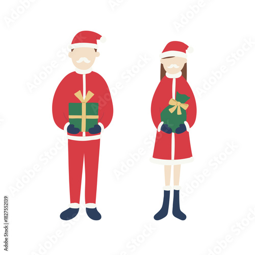 パパサンタとママサンタがプレゼントを持っているイラスト