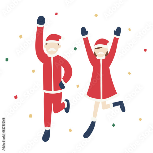 パパサンタ・ママサンタが飛び跳ねるクリスマスイラスト