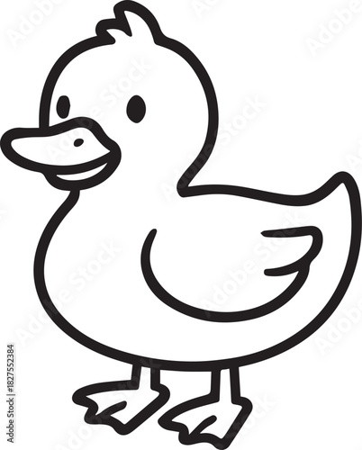A cheerful cartoon duckling. The line art captures the essence of childhood innocence and joyful simplicity. 
