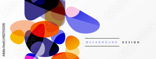 Abstract colorful shapes overlap white space. Modern design elements create dynamic visual texture. Background suggests creativity, innovation.