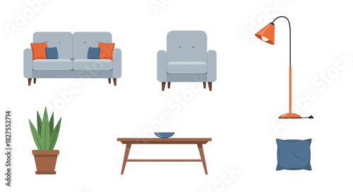 Living room furniture set with sofa and armchair