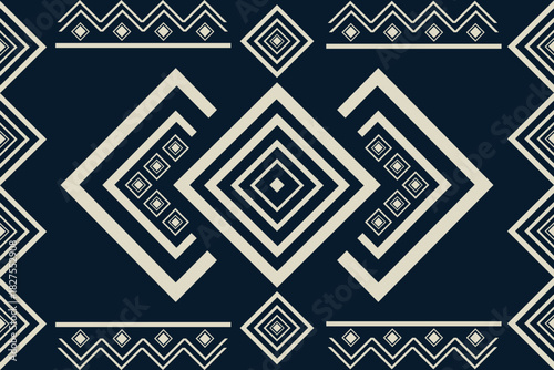 Indigo Canyon Wide Tribal Border Pixel Pattern. Ideal for textile bands, packaging, apparel trims, and large printed borders.