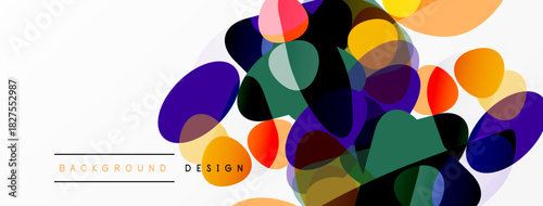 Abstract colorful shapes overlap white space. Modern design elements create dynamic visual texture. Background suggests creativity, innovation.