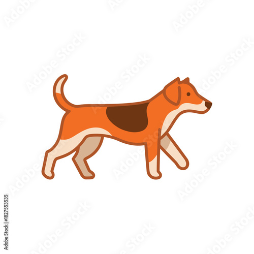 Cartoon dog strutting orange and brown
