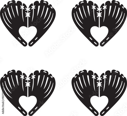 Baseball Gloves Forming Heart Shapes – Sports Love Vector Illustration Set 