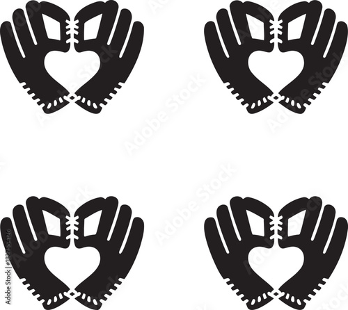 Baseball Gloves Forming Heart Shapes – Sports Love Vector Illustration Set 