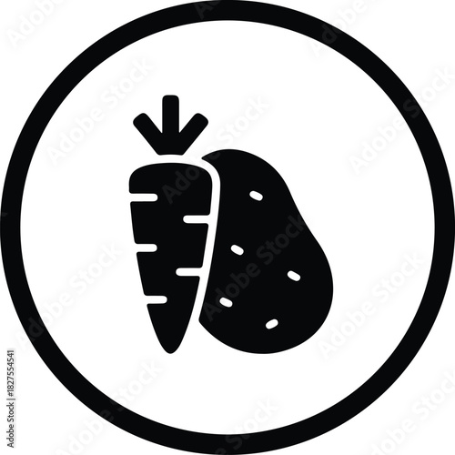 Silhouette carrot and potato icon in black circle vector Illustrator