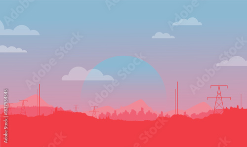 City landscape. Vector illustration. Sunset flat illustration