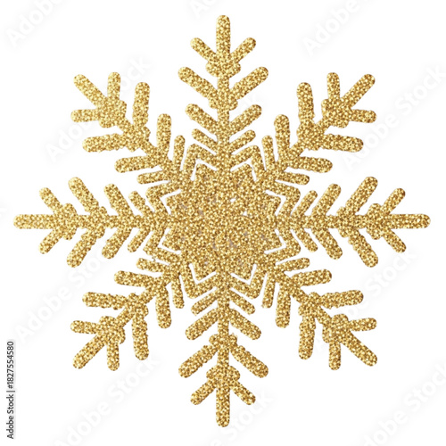 Glittering Gold Snowflake Decoration on White Background sparkling shiny