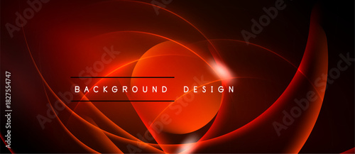 Abstract red design features flowing lines, curves. Dark background enhances vibrant glow, modern aesthetic. Text reads background design.