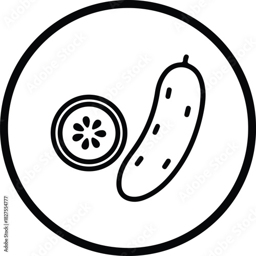 Silhouette cucumber and sliced pickle in circle outline vector Illustrator